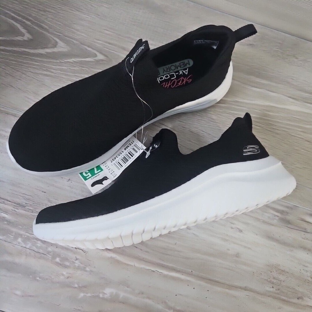 Womens Skechers Ultra Flex 56110 BKW Black Knit Slip On Sneakers Shoes